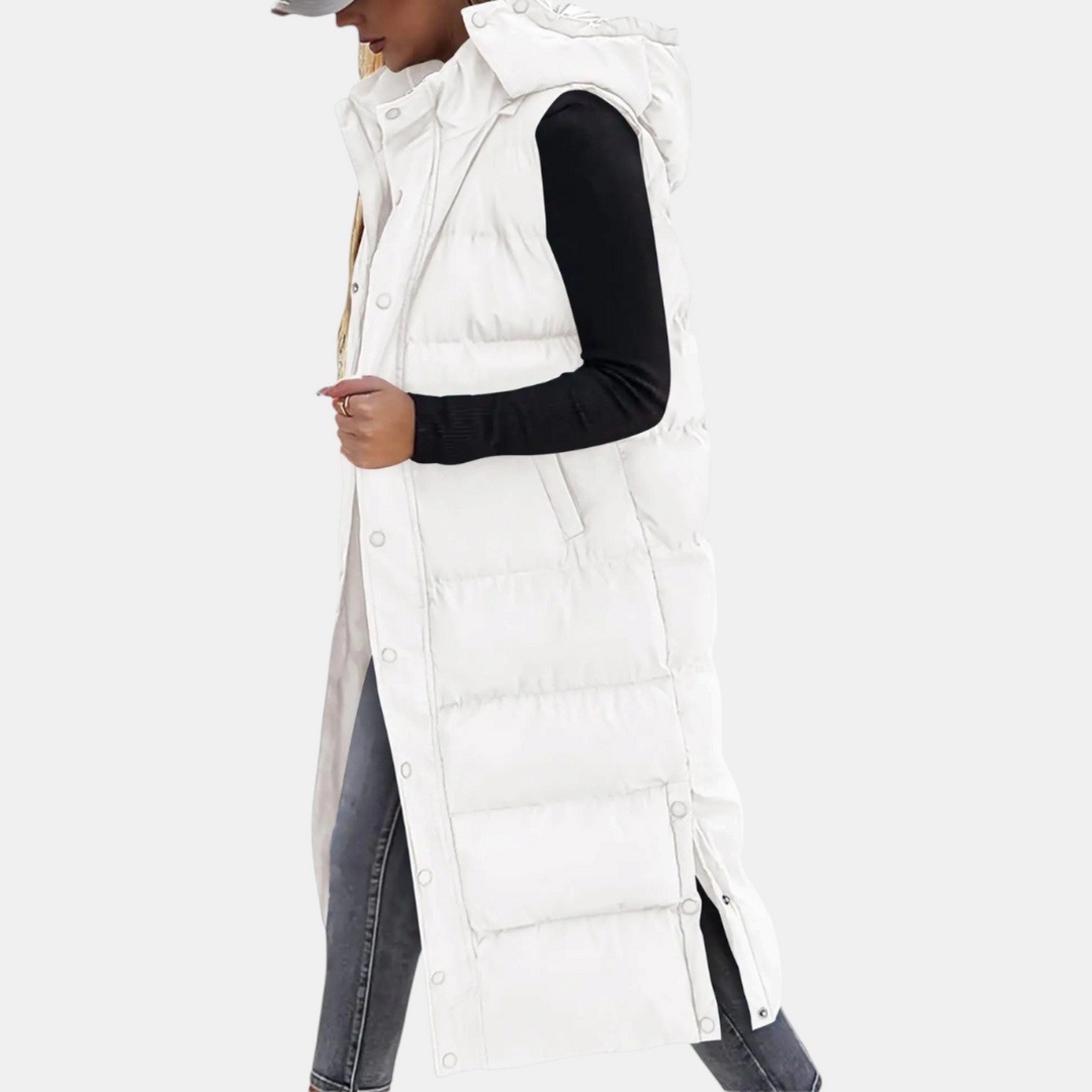 Maribel Hooded Maxi Puffer Vest - White