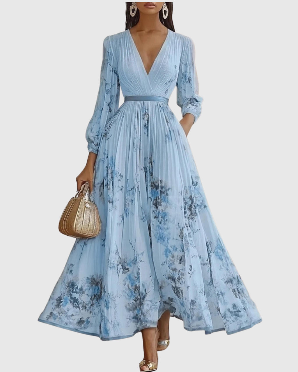 Blue Rowella Pleated Maxi Dress detail