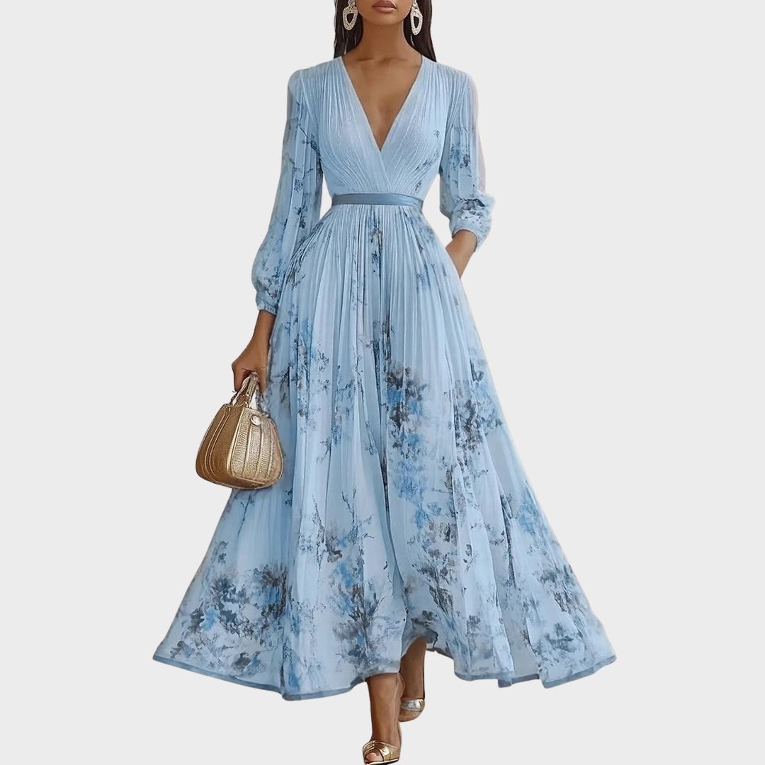 Rowella Pleated Maxi Dress in blue lifestyle view
