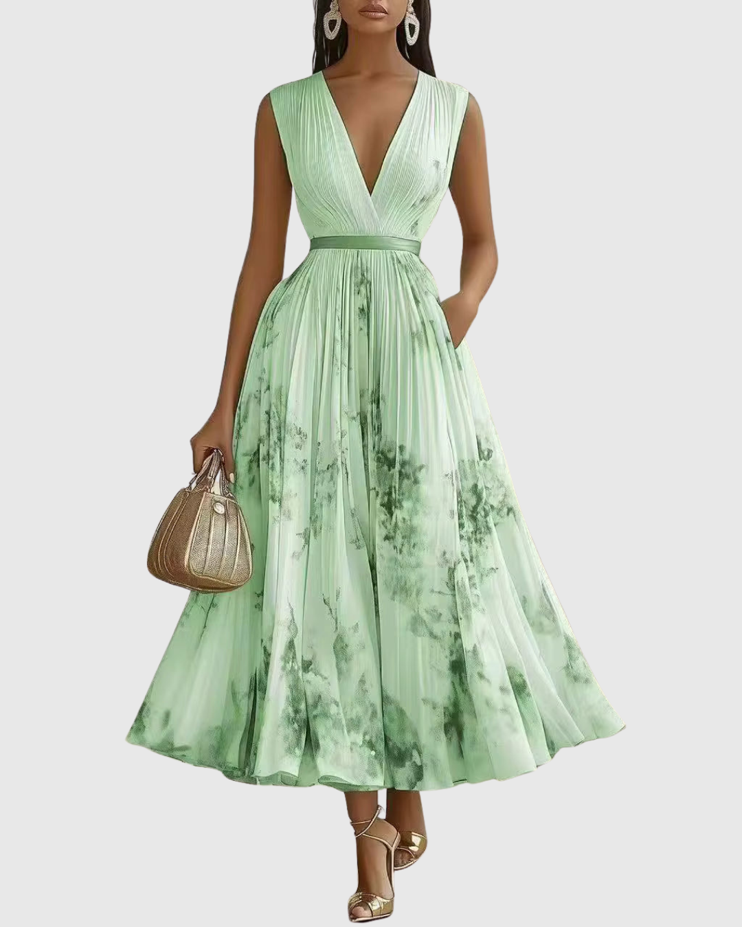Rowella Pleated Maxi Dress in green