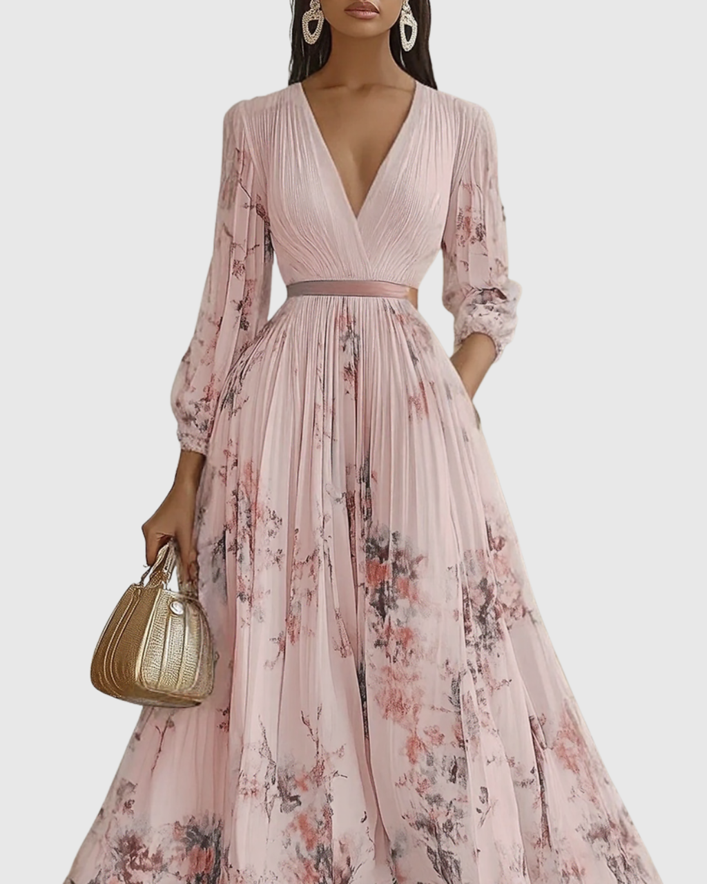 Pink Rowella Pleated Maxi Dress detail