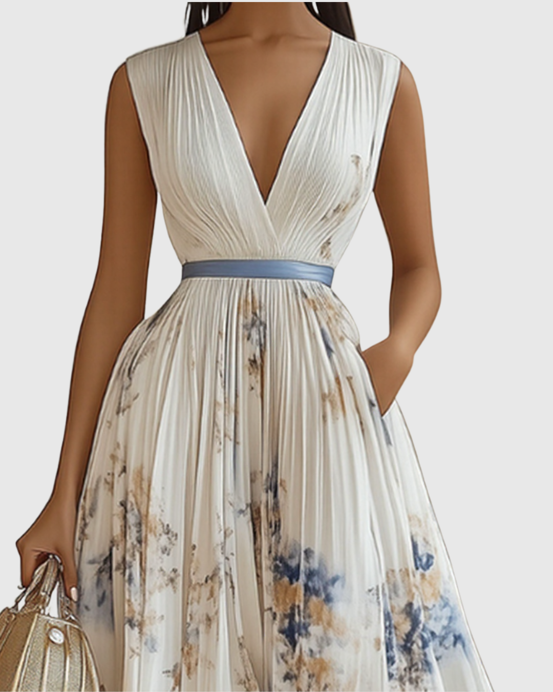 White Rowella Pleated Maxi Dress detail