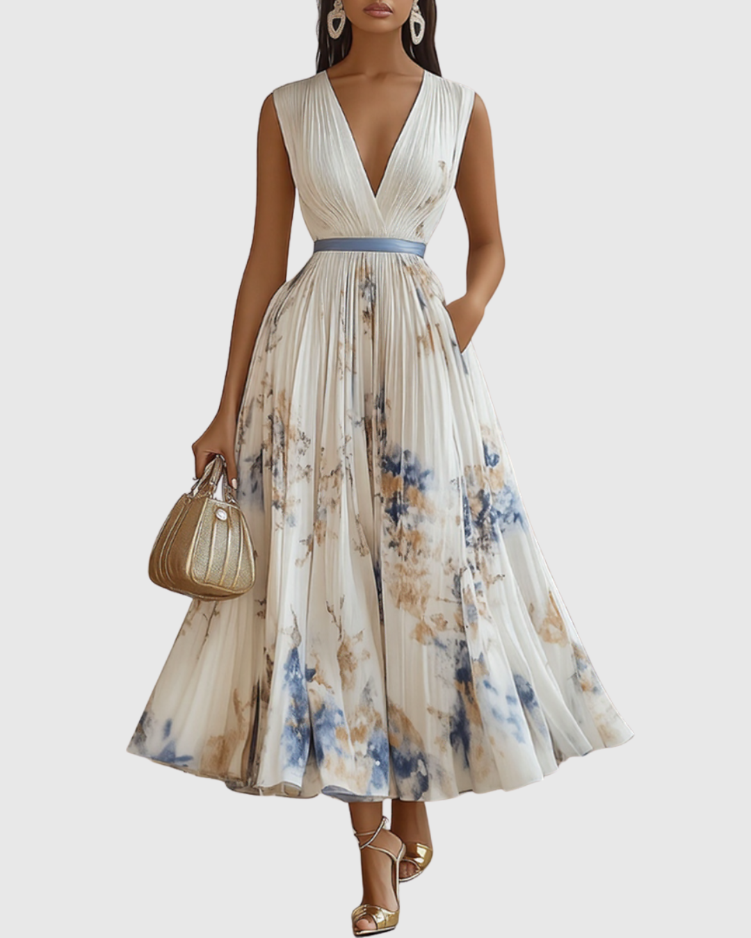 Rowella Pleated Maxi Dress in white