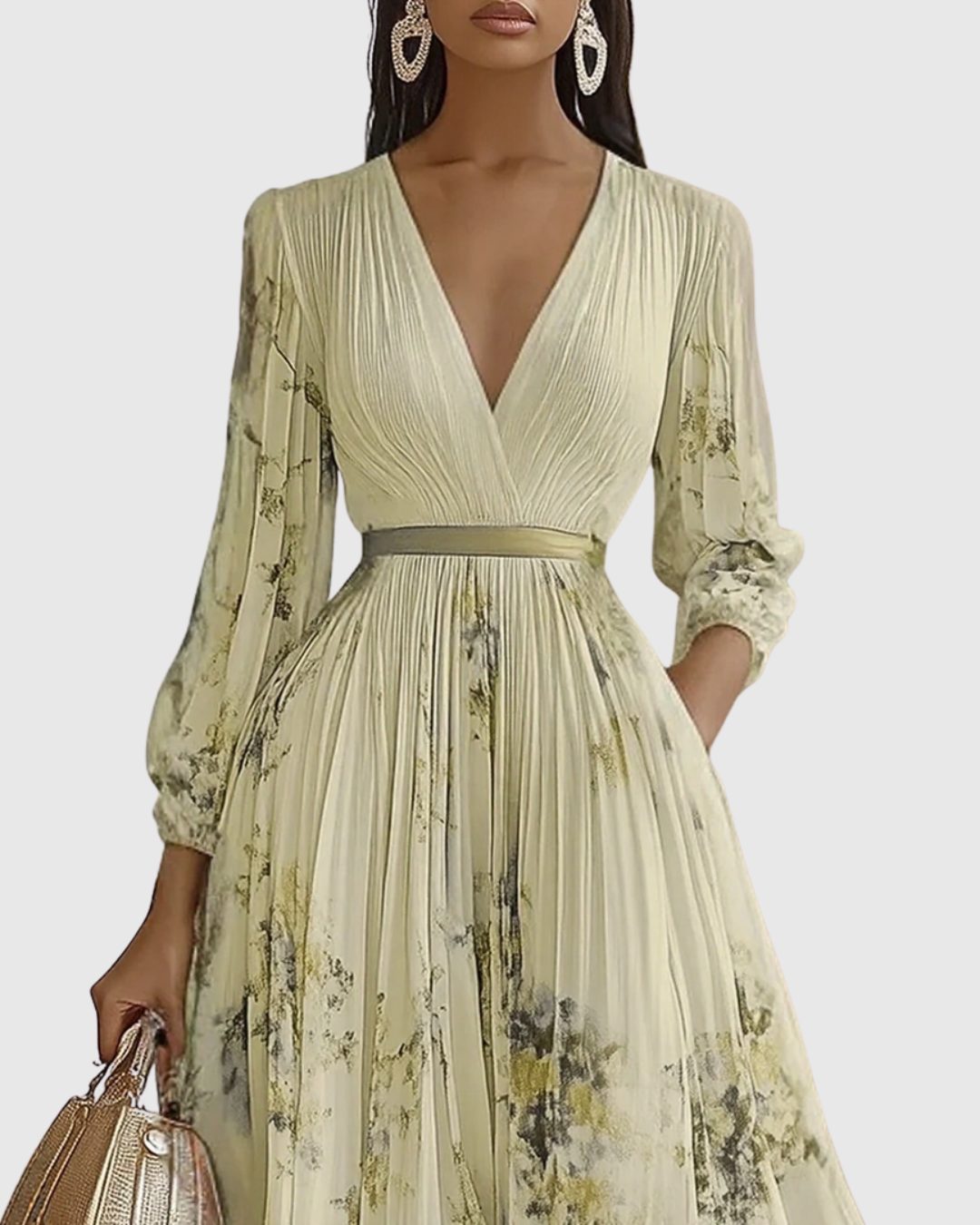 Yellow Rowella Pleated Maxi Dress detail