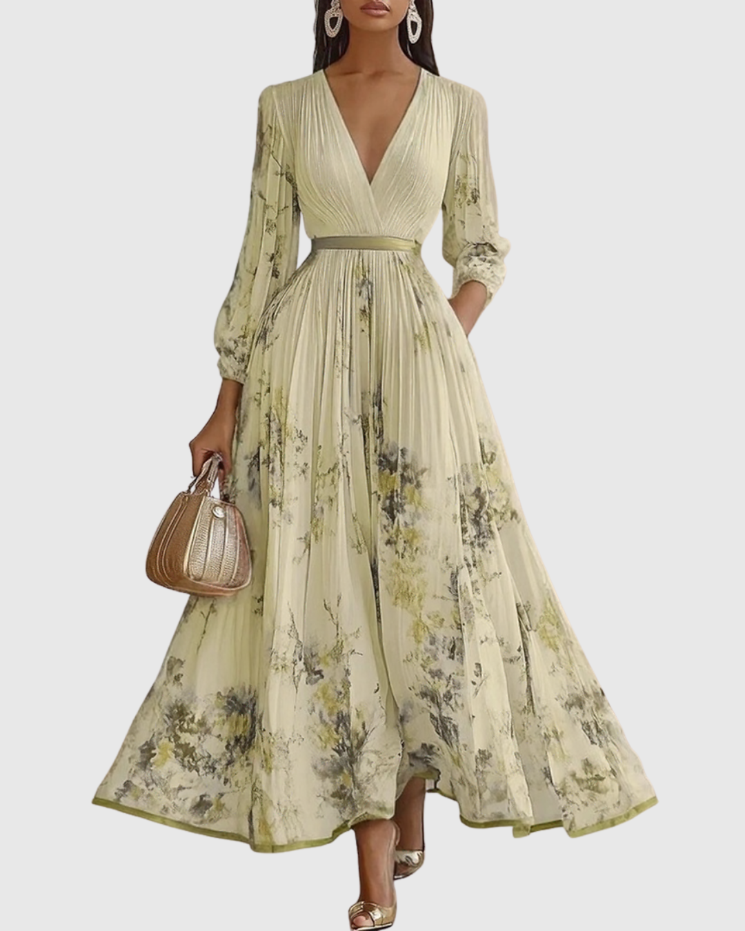 Rowella Pleated Maxi Dress in yellow