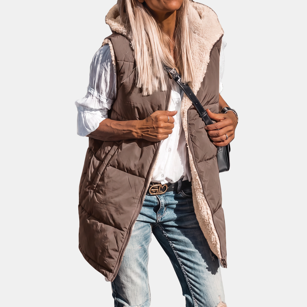 Rowan Reversible Sherpa-Lined Puffer Vest - Coffee