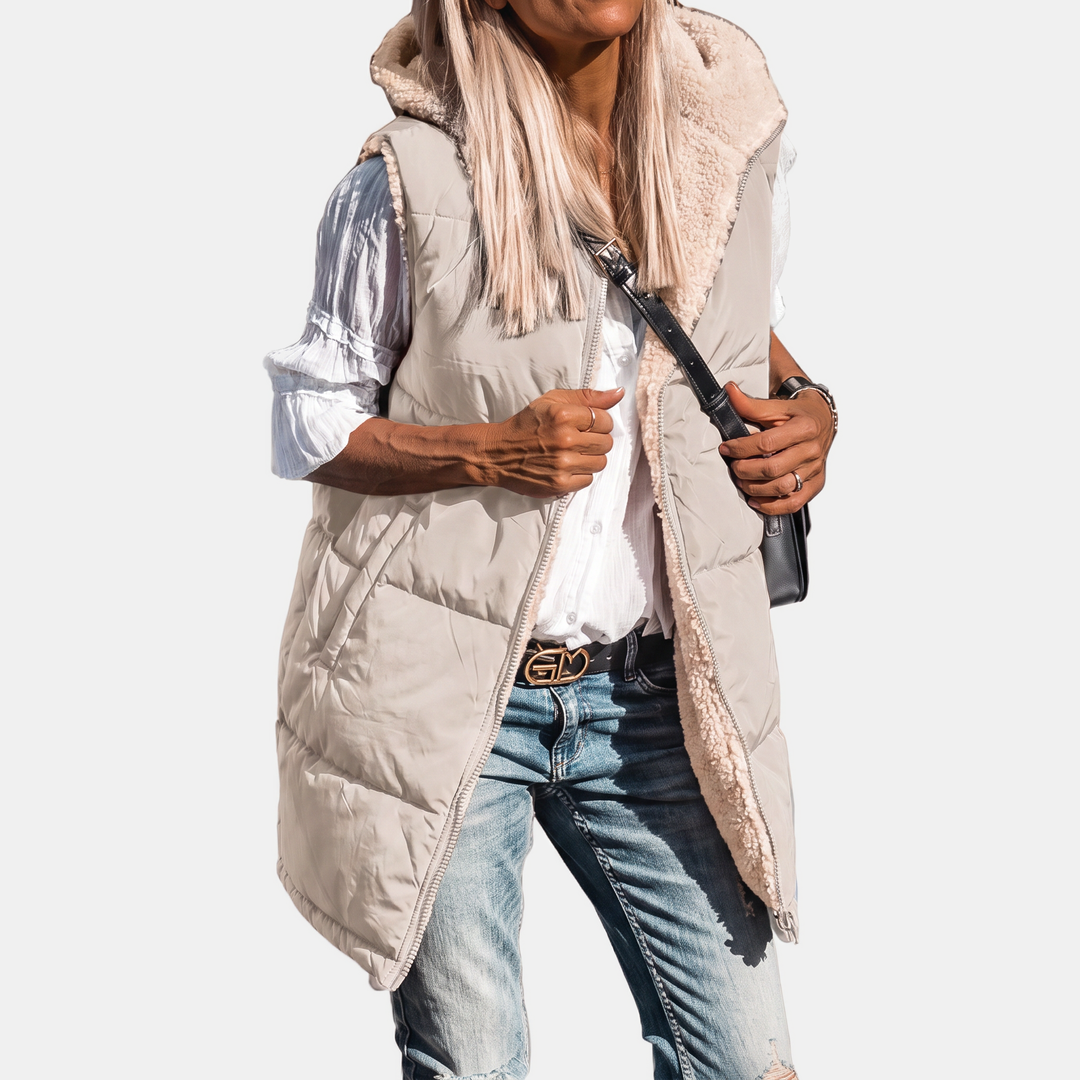 Rowan Reversible Sherpa-Lined Puffer Vest - Light Khaki
