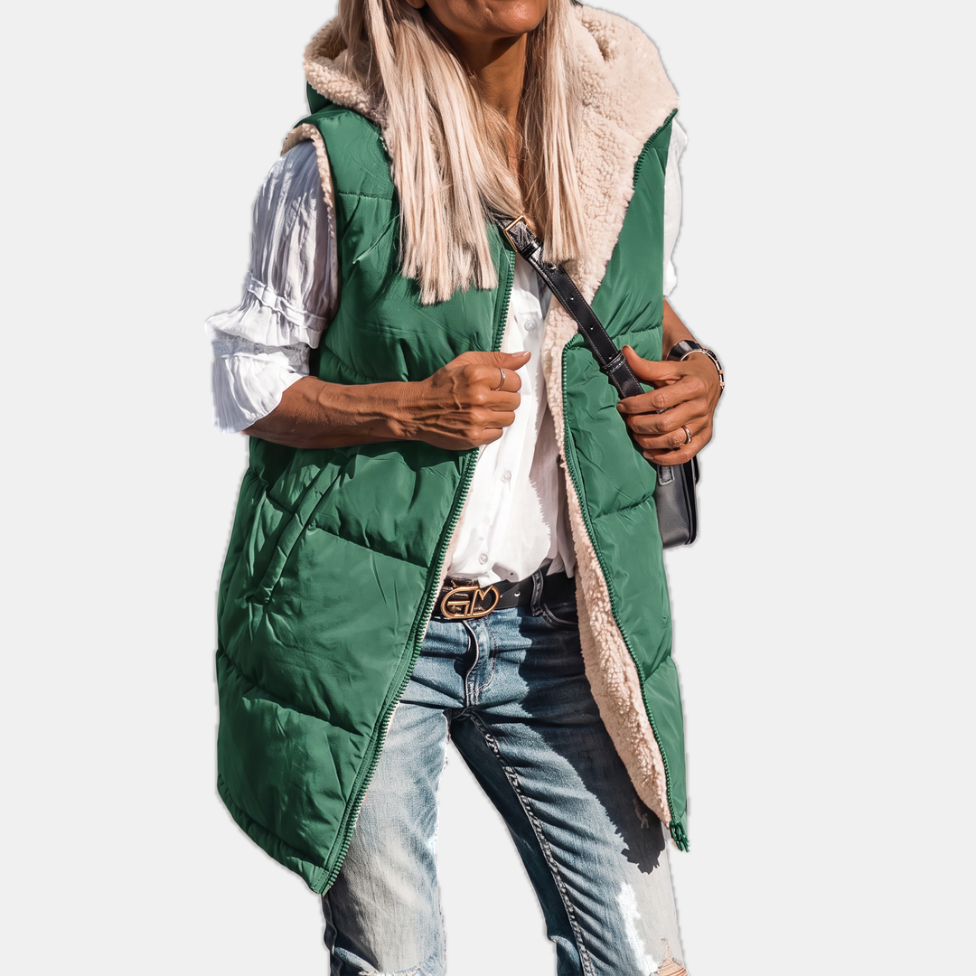 Rowan Reversible Sherpa-Lined Puffer Vest - Dark Green