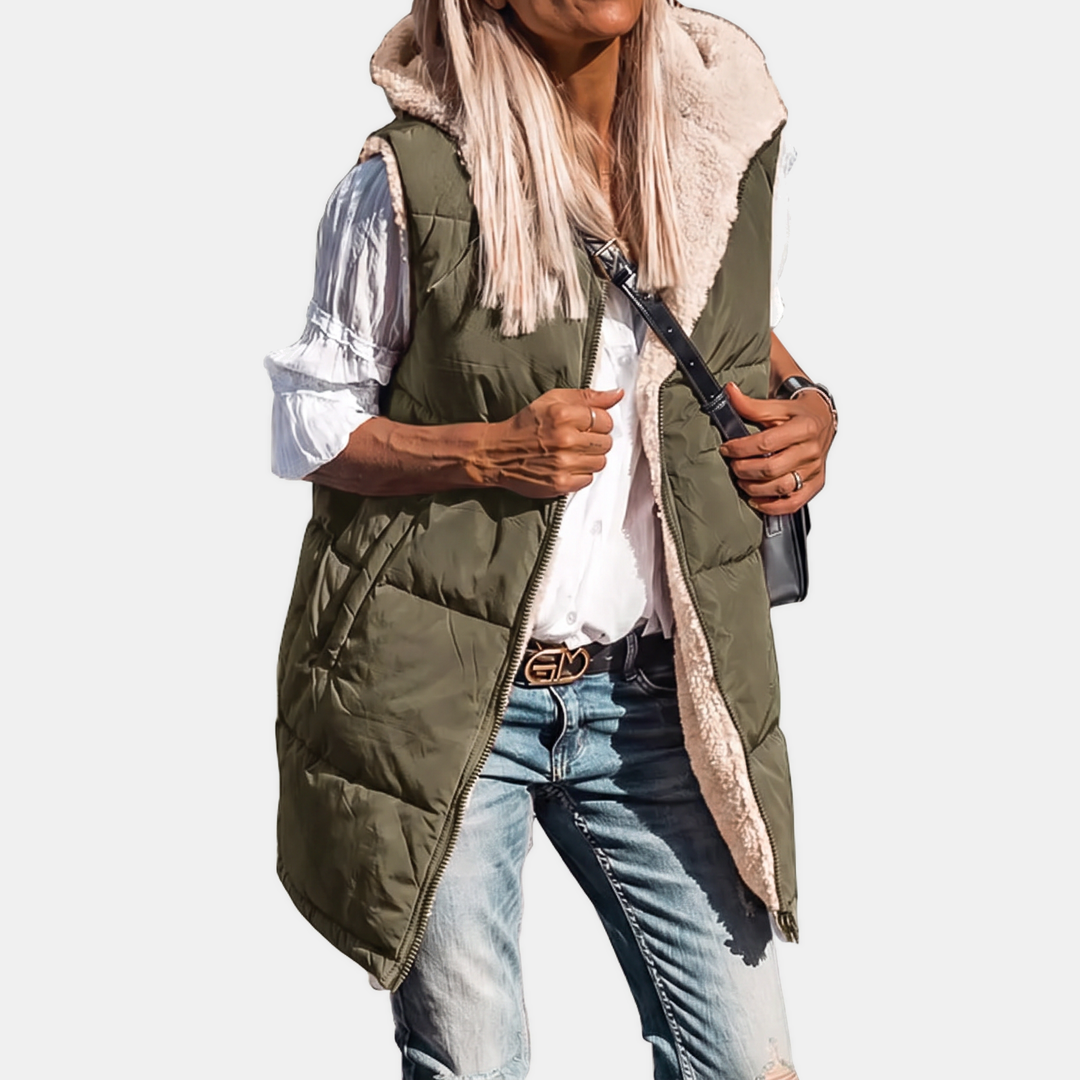 Rowan Reversible Sherpa-Lined Puffer Vest - Army Green