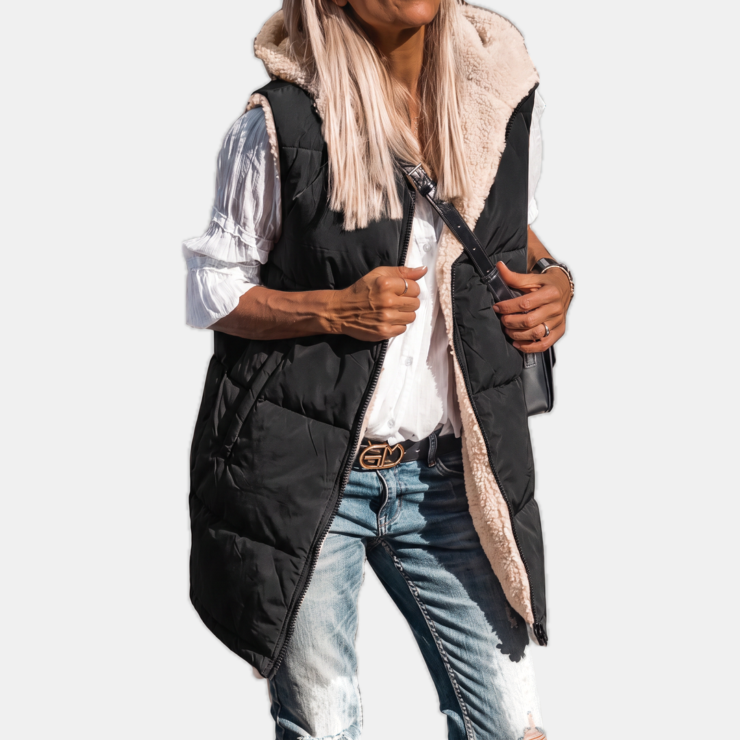 Rowan Reversible Sherpa-Lined Puffer Vest - Black