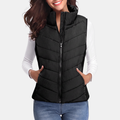 Talia Chevron-Quilted Stand-Collar Vest - Black