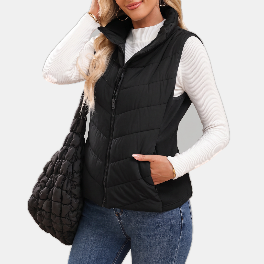 Talia Chevron-Quilted Stand-Collar Vest - Detail 1