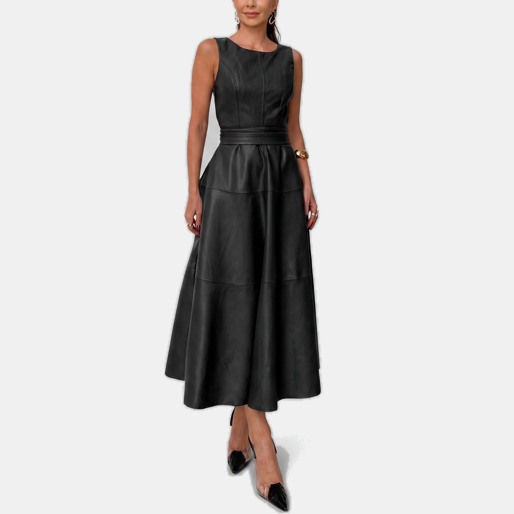 Verena Belted Faux-Leather Midi Dress - image 1
