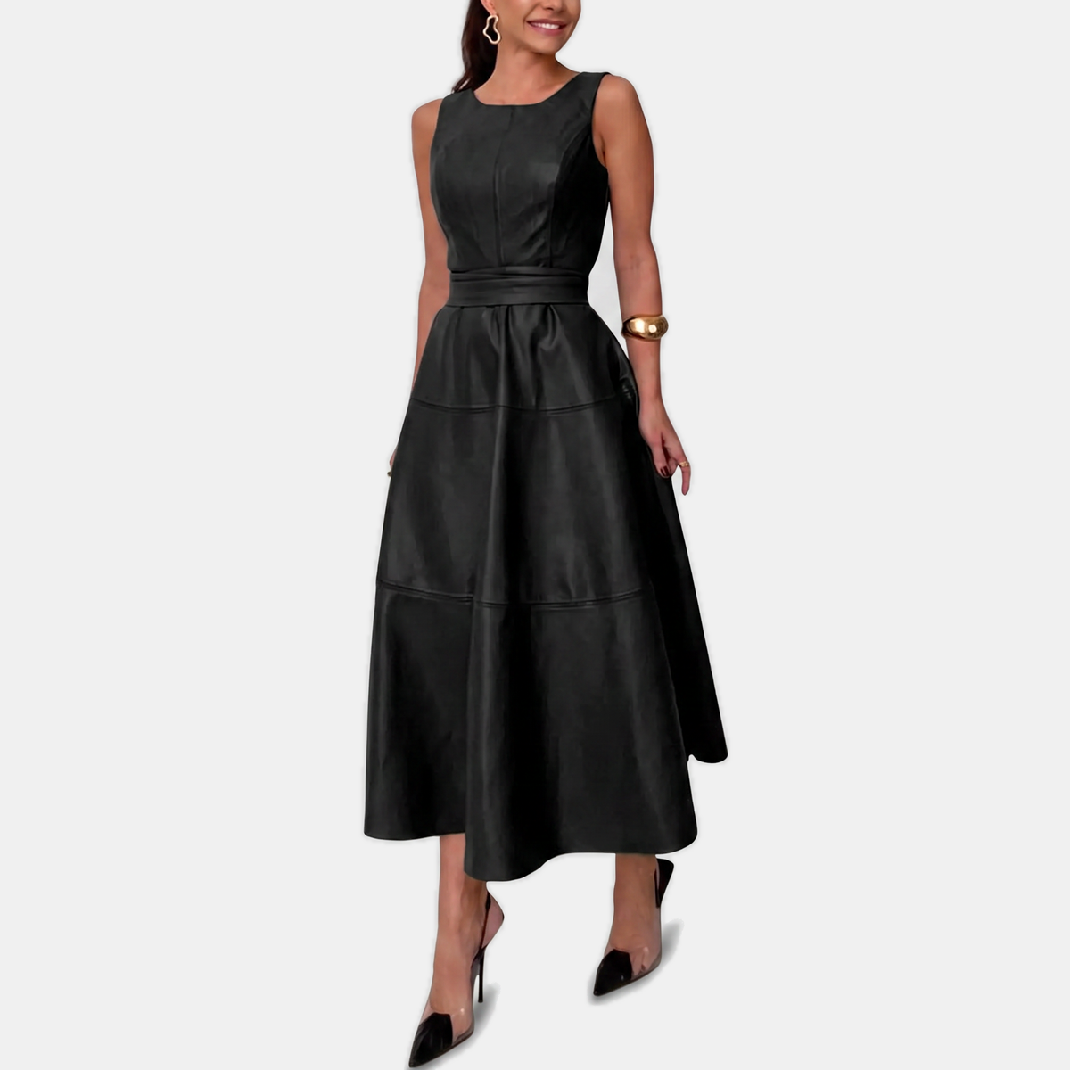 Verena Belted Faux-Leather Midi Dress - image 4