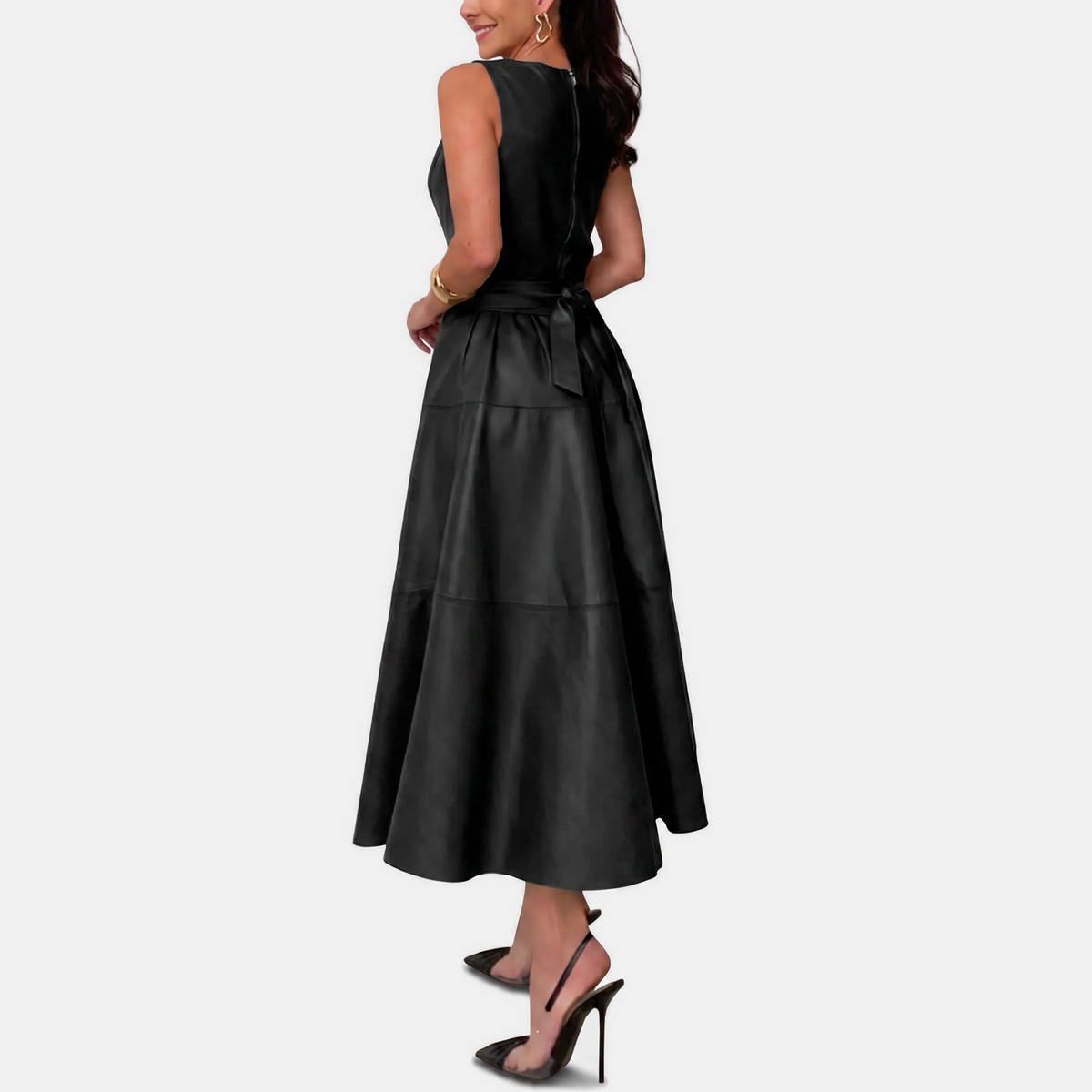 Verena Belted Faux-Leather Midi Dress - image 5
