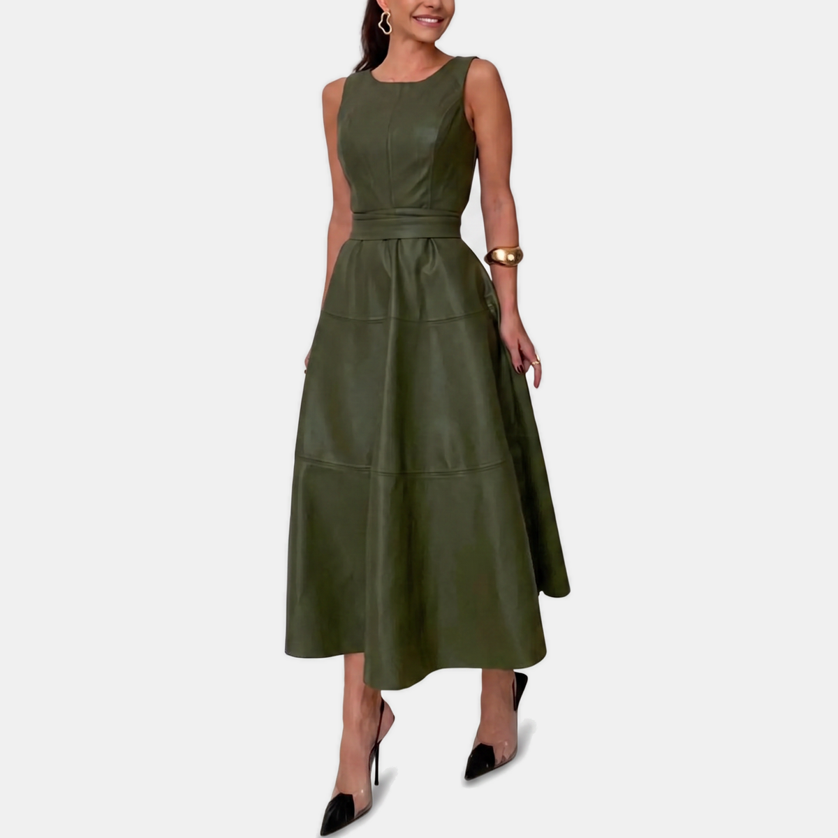 Verena Belted Faux-Leather Midi Dress - image 6