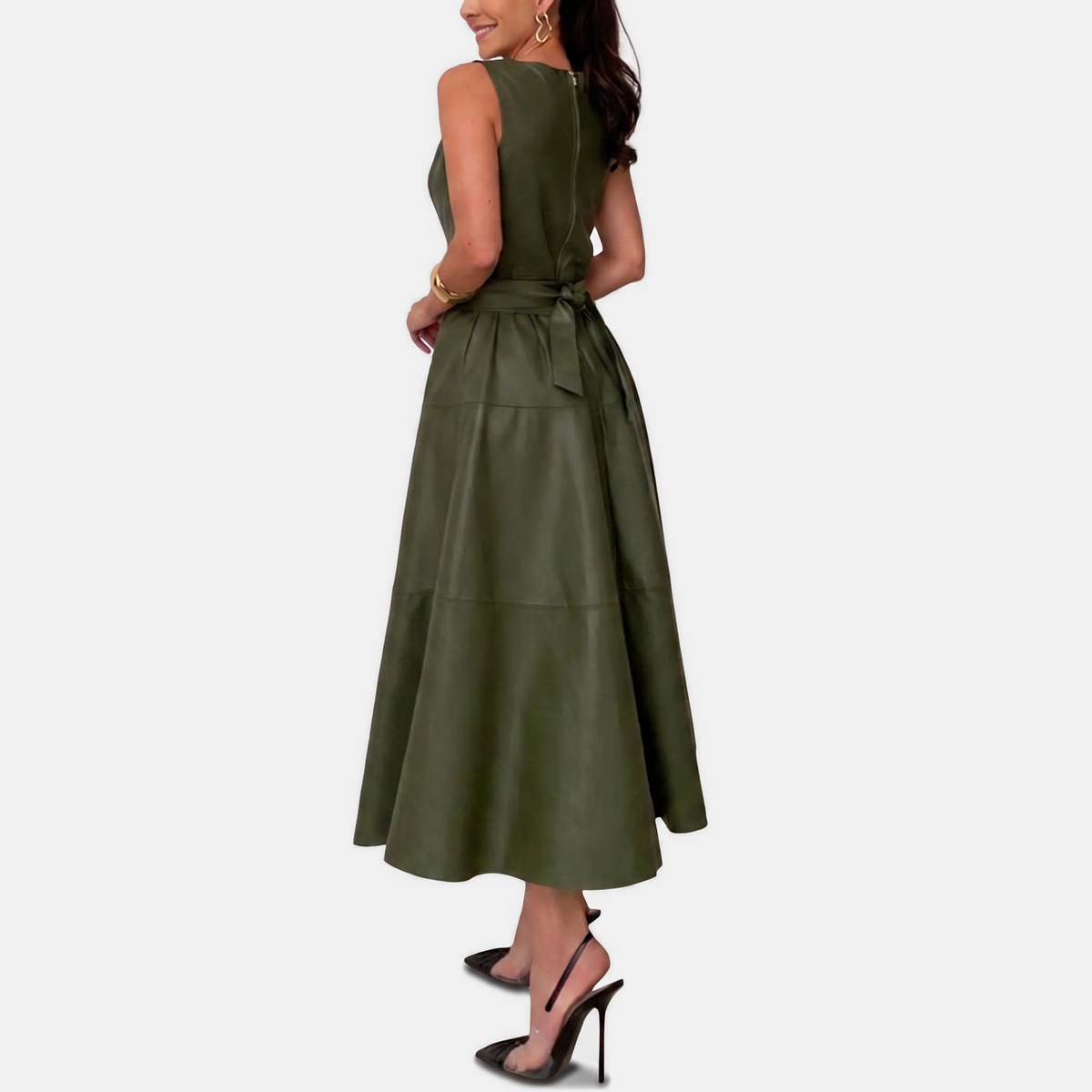 Verena Belted Faux-Leather Midi Dress - image 7