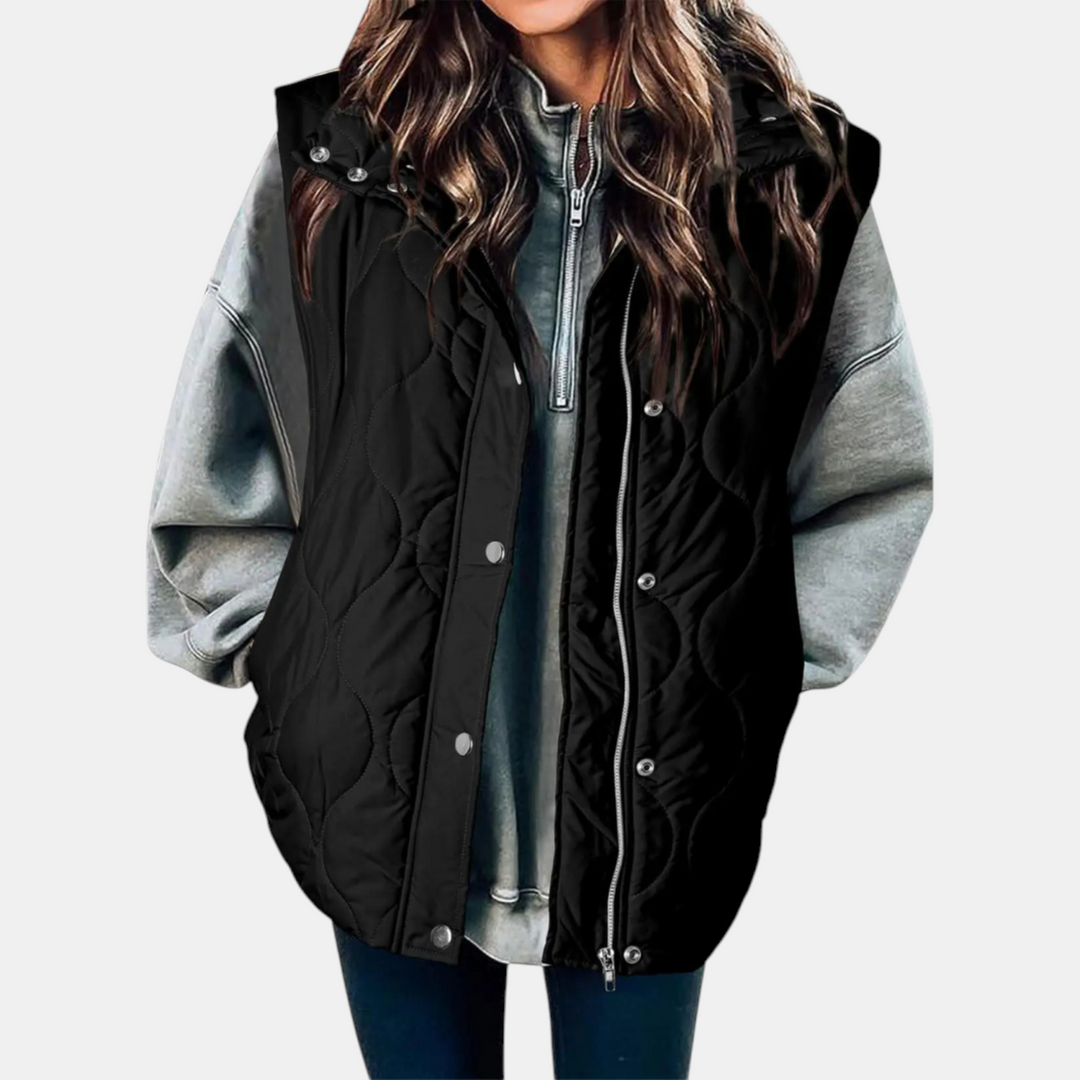 Elowen Quilted Hooded Puffer Vest - Black
