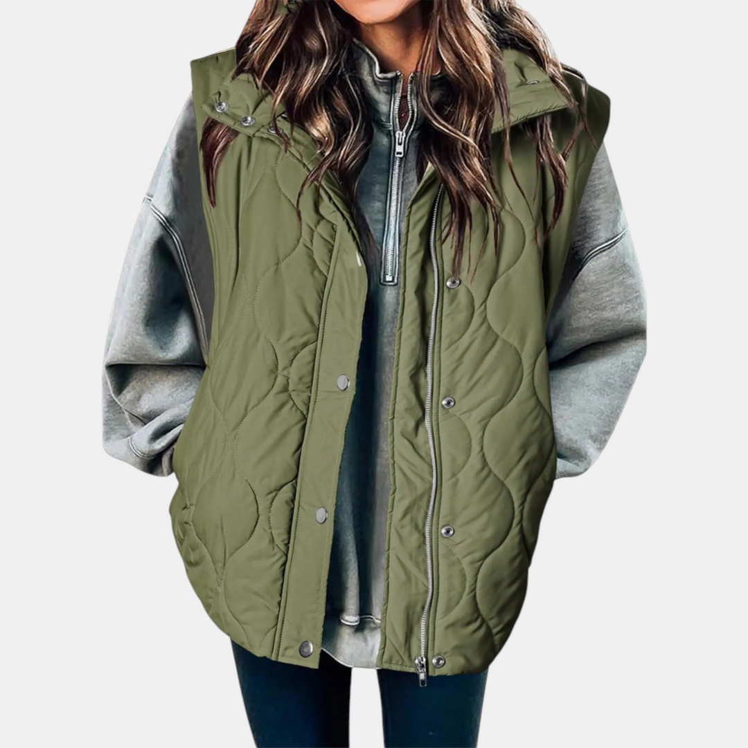 Elowen Quilted Hooded Puffer Vest - Light Green