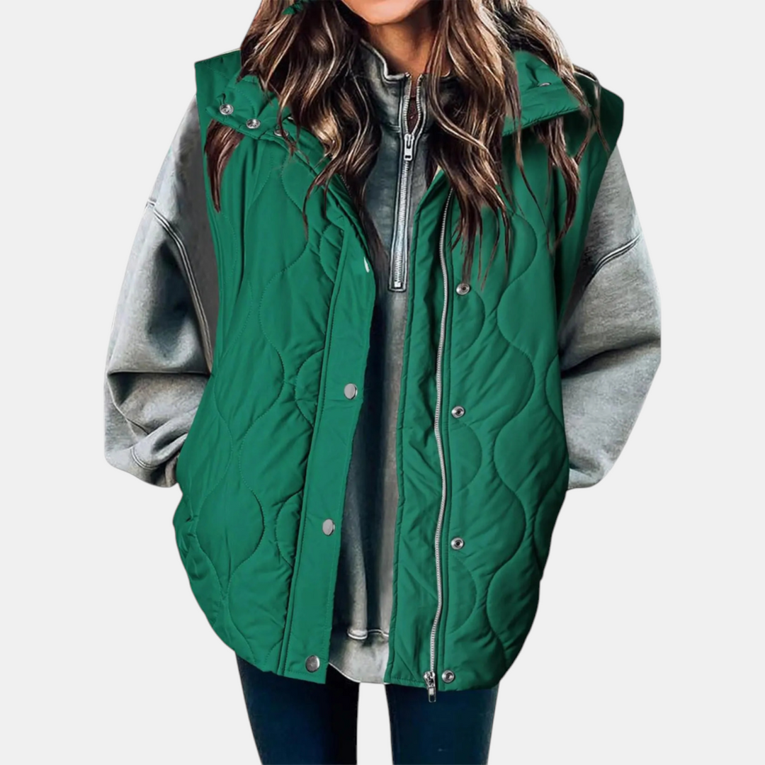 Elowen Quilted Hooded Puffer Vest - Green
