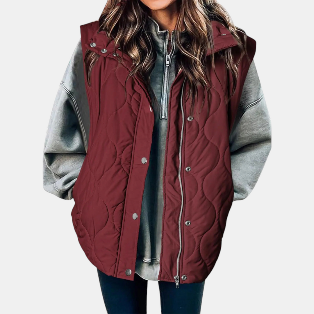 Elowen Quilted Hooded Puffer Vest - Red