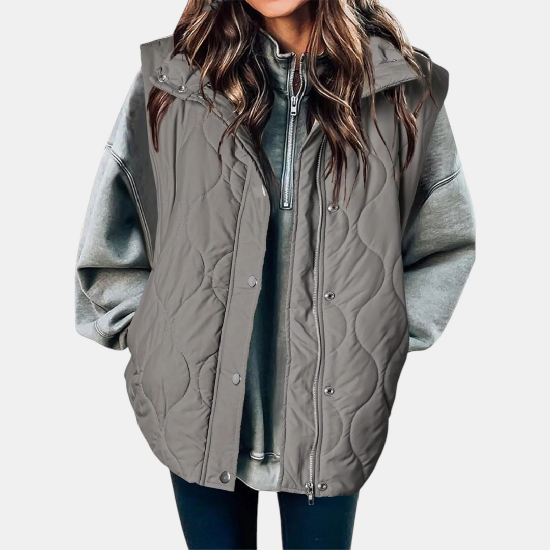 Elowen Quilted Hooded Puffer Vest - Gray