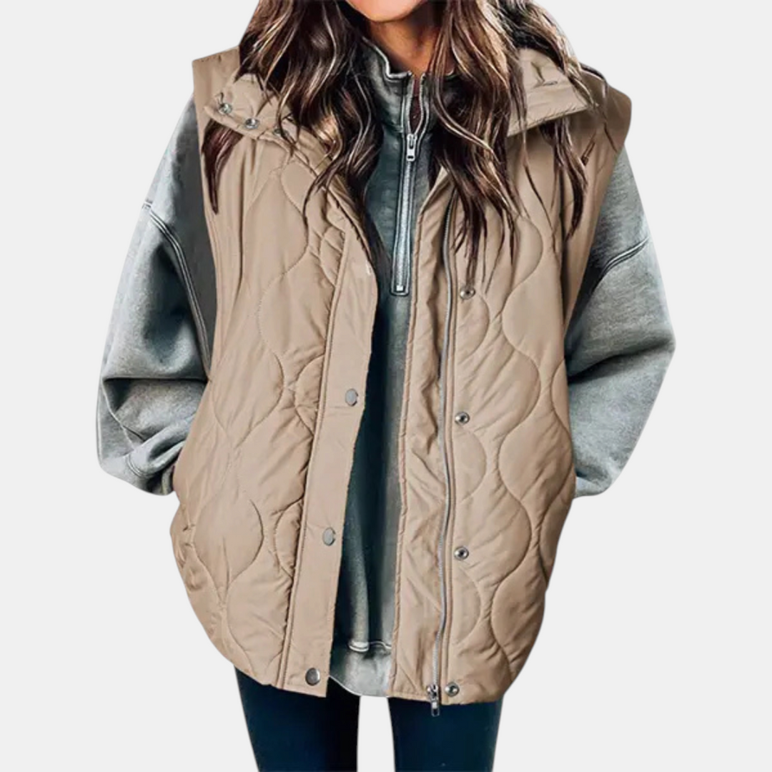 Elowen Quilted Hooded Puffer Vest - Apricot Pink
