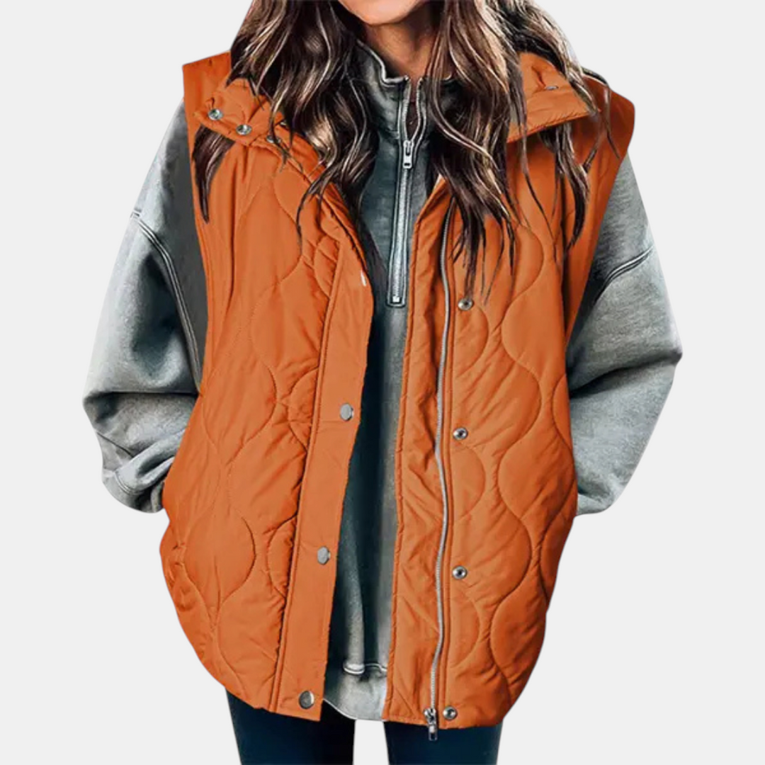 Elowen Quilted Hooded Puffer Vest - Orange