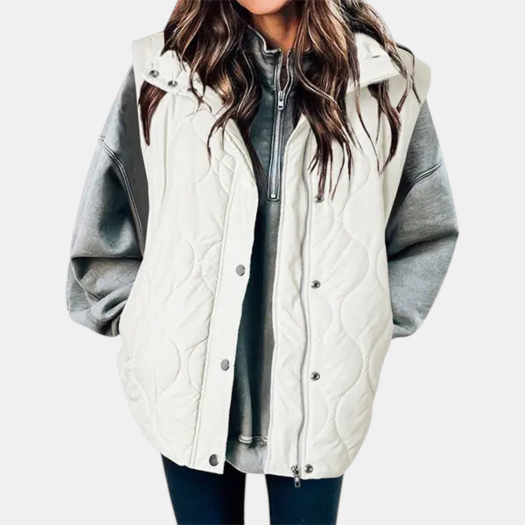 Elowen Quilted Hooded Puffer Vest - White