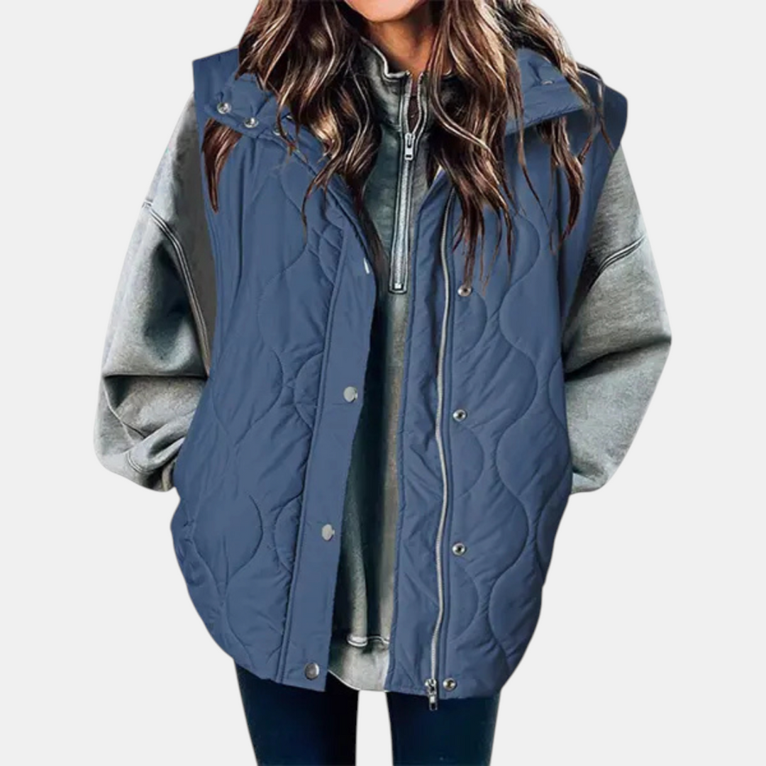 Elowen Quilted Hooded Puffer Vest - Sail Blue