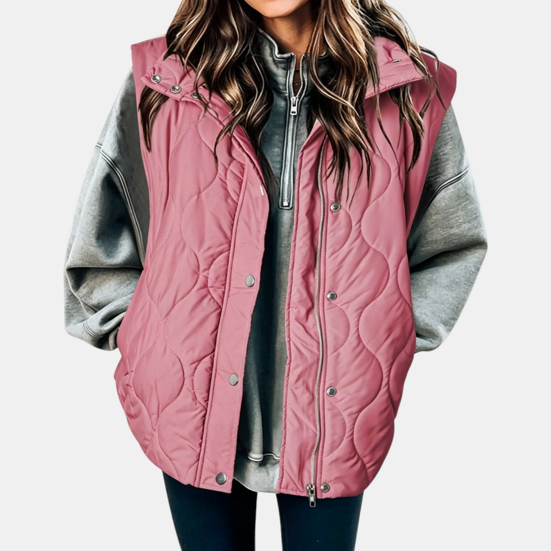 Elowen Quilted Hooded Puffer Vest - Pink