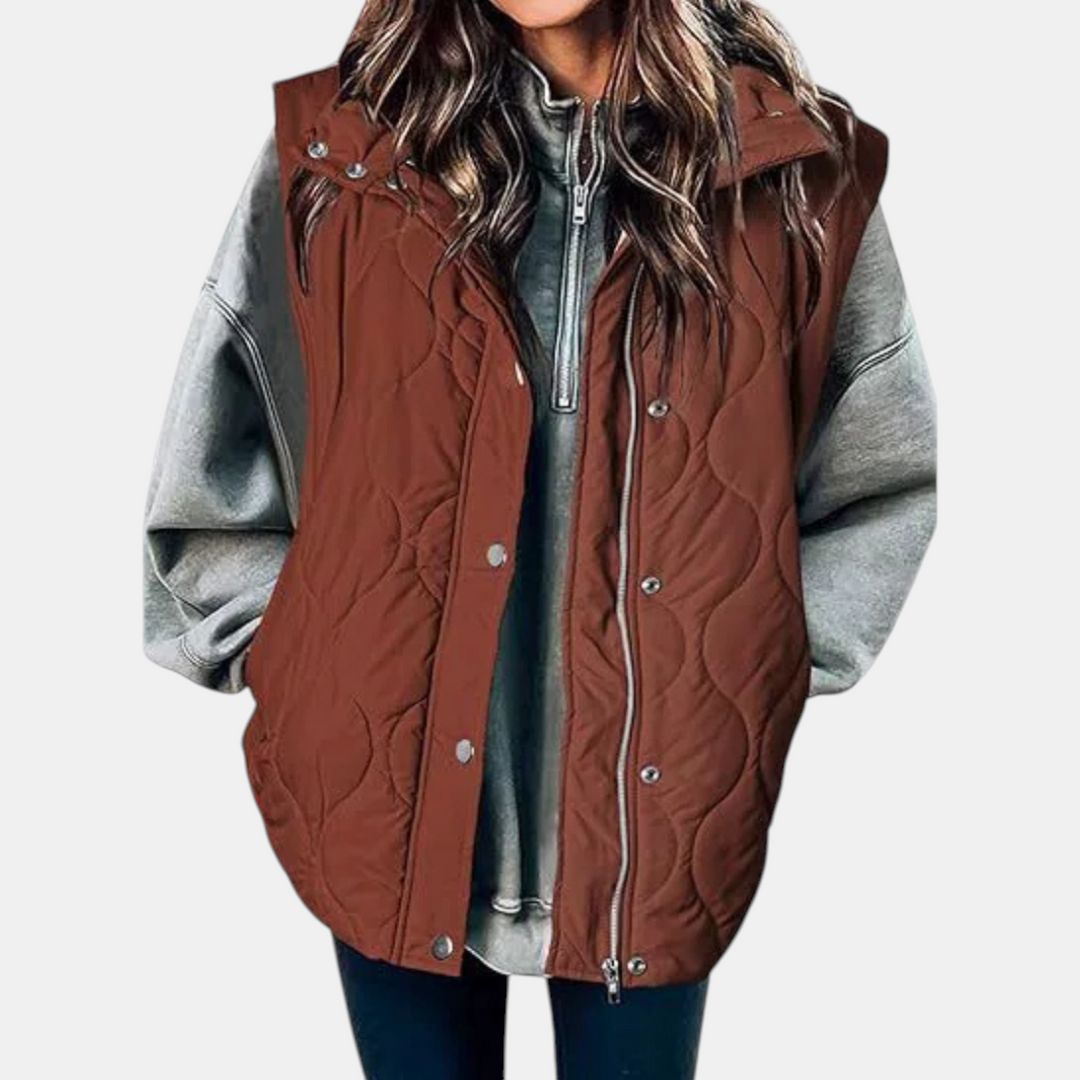 Elowen Quilted Hooded Puffer Vest - Cinnamon